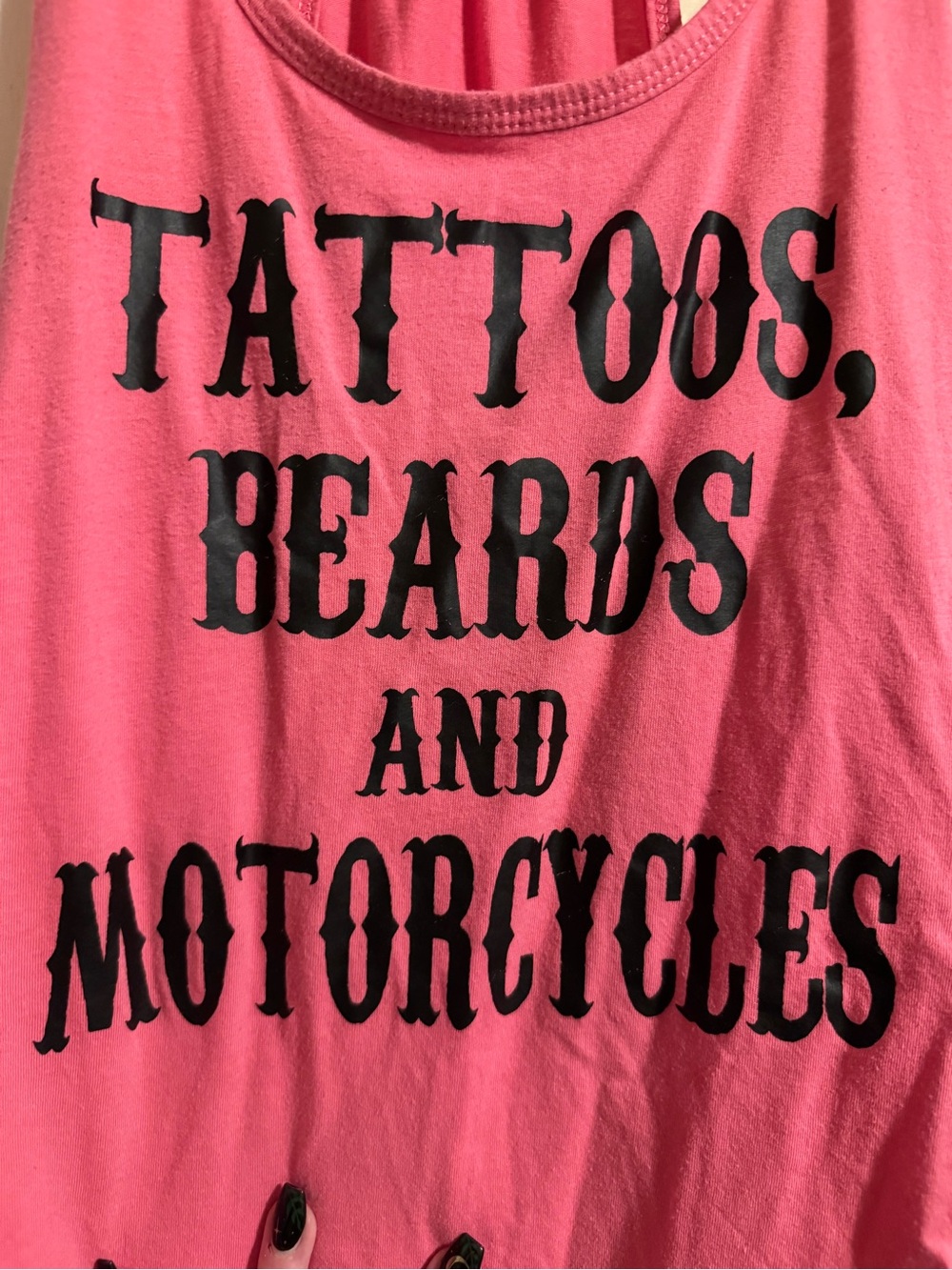 Women's Pink Graphic Racerback Tank Top - Tattoos, Beards and Motorcycles - Picture 3 of 4